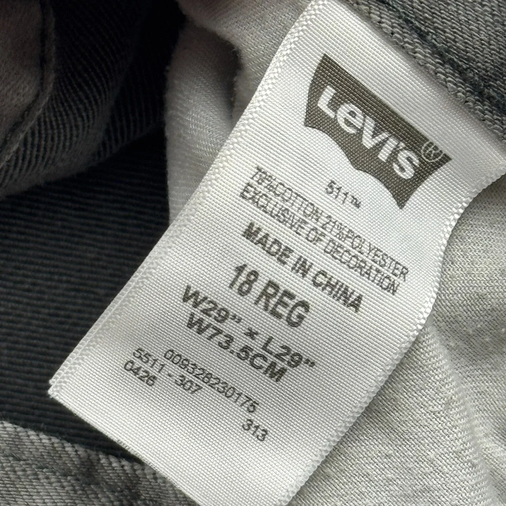 Levis 511 Pants‎ Youth Boys 18 Reg 29X29 Gray Stretch Slim Straight Leg Denim